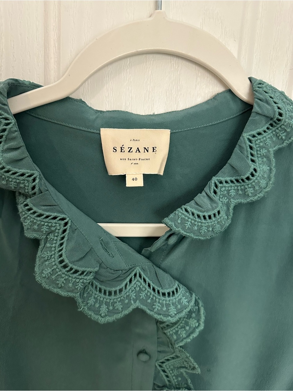 Sezane Chemise Chlo Silk Shirt Sage Green Size 8 - Picture 3 of 10